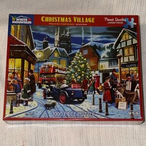 White Mountain “Christmas Village” Puzzle with Red and Blue Accents NEW